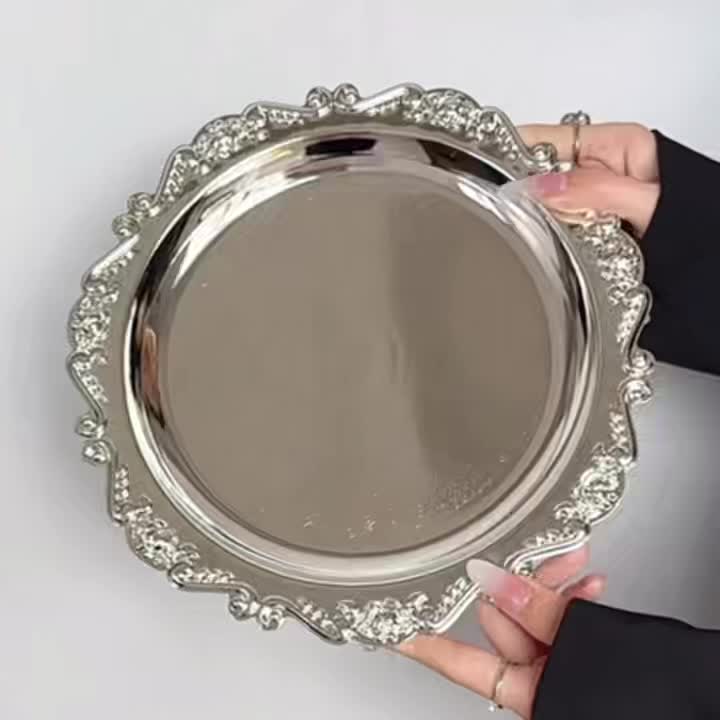Set of 4 Metal Cake Plates, for Afternoon Tea, Serving Pastries, Snacks, Fruit, or as Decorative Jewelry Organizer (Not Food Contact)
