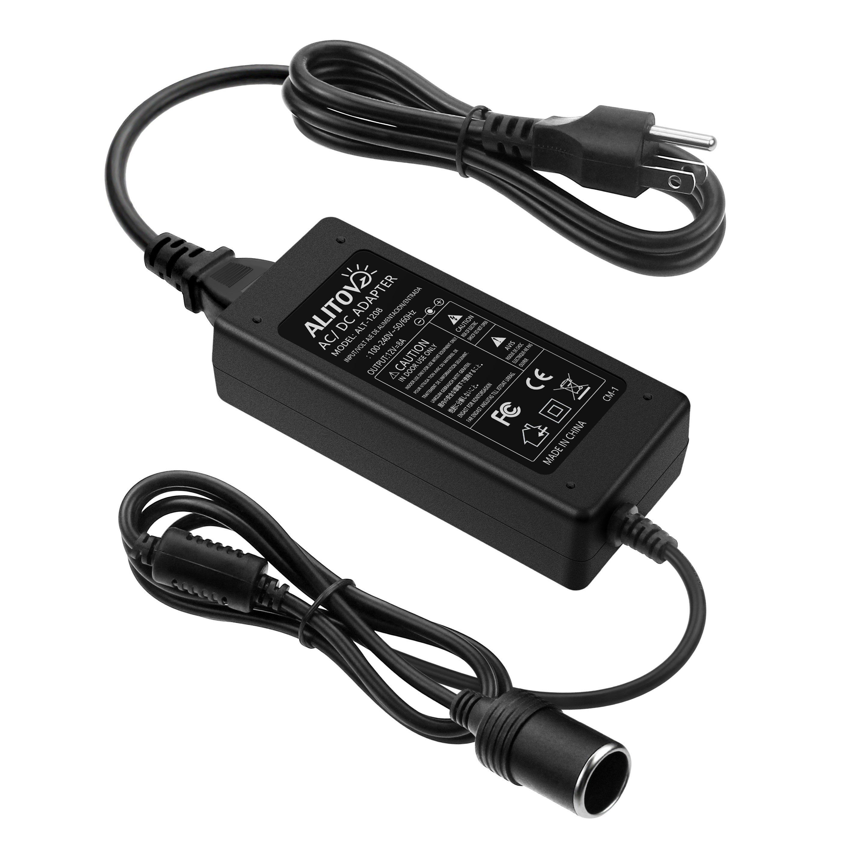 ALITOVE AC to DC Converter 12V 8A 96W, 100V-240V to 12V Power Adapter Car Cigarette Lighter Socket, AC/DC Transformer, Portable Cooler, Massage Pad, Other Automotive Devices Under 96W