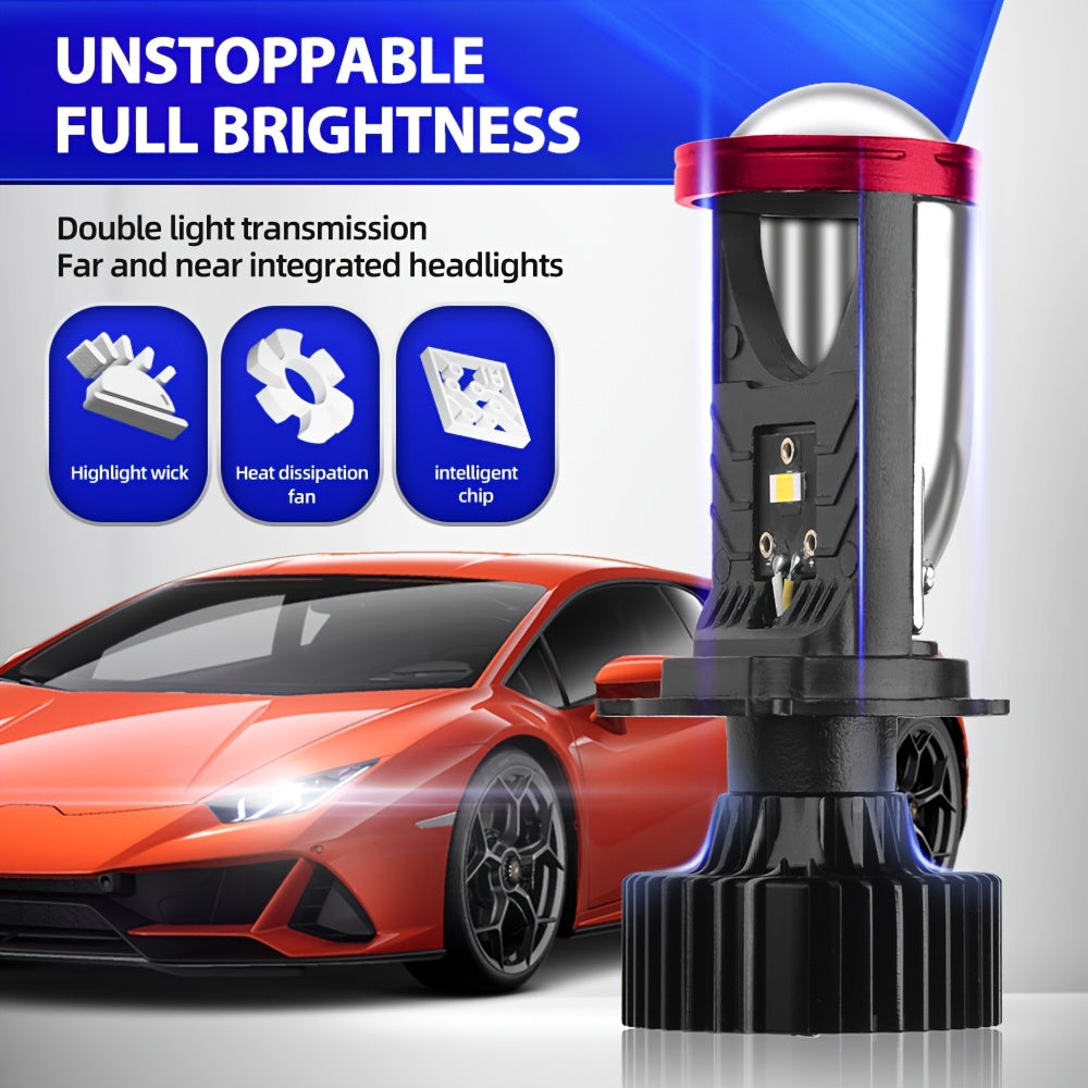 1pc/2pcs H4 LED Projector Headlight Lens, Designed for Left-Hand Drive, with 180W H4 LED Left-Hand Drive Bulb, Compatible with Cars or Motorcycles, Lens LED Light, Suitable for 12V and 24V Systems, 6000K Color Temperature