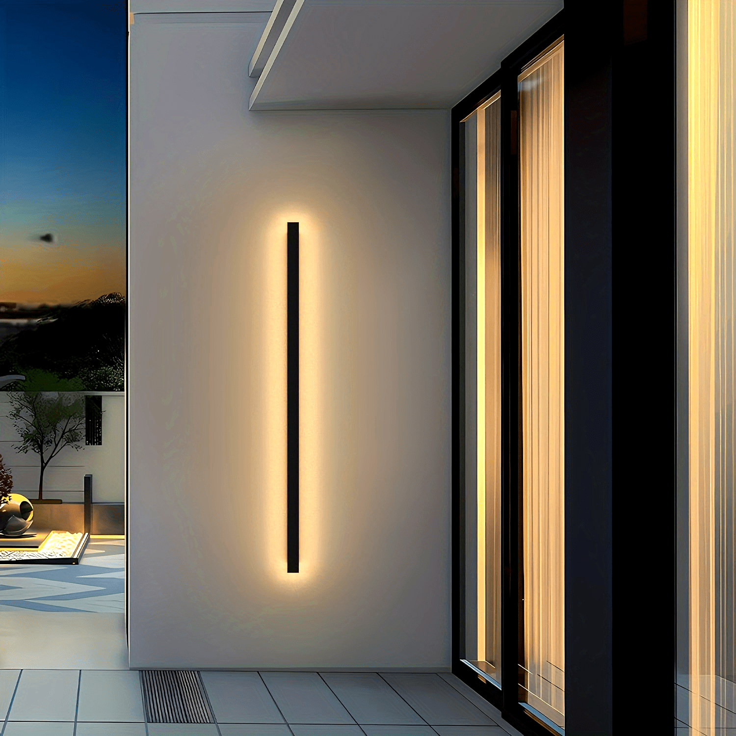 1-Piece 15.75/23.62/39.37 Inch Warm White Outdoor Long Wall Light, Modern Black LED Wall Light, Indoor Bar Wall Light, 8/12/20W Modern Outdoor Wall Light Fixture, Suitable for Living Room, Porch, Garage Door, Courtyard