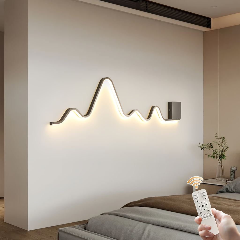 Qcyuui Lighting Dimmable LED Wall Light, Modern Wall Sconce 43.3-Inch / 109cm, Creative Wave Long Linear Wall Light with Remote Control, Suitable for Bedroom, Living Room, Hallway, Stairs, Entryway