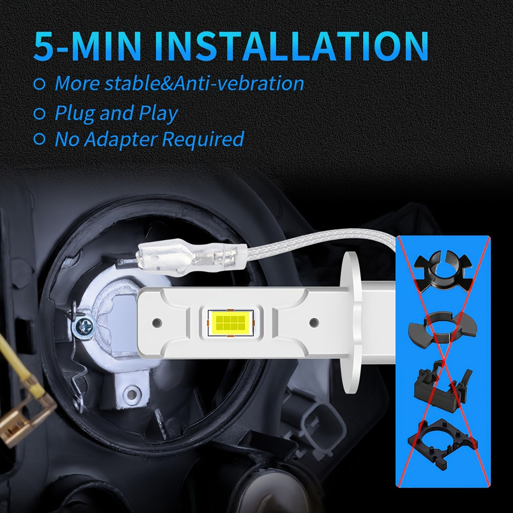 Lupu Auto 2-Pack Car Headlight LED H3 LED Light 110W 25000LM H3 Bulb Mini Size Design Wireless Car Light CSP 5530 Chip White Light 6500K + 600% Brightness, High/Low Beam, Auto Modification Accessory Plug-and-Play