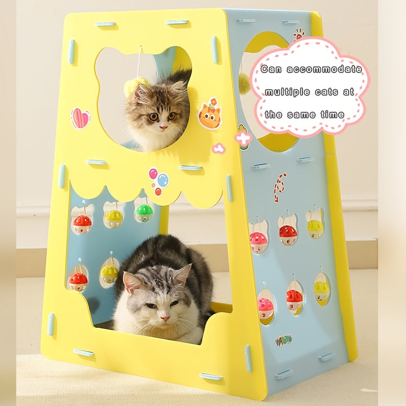 三层猫窝猫别墅，猫咪解闷玩耍磨爪一体，猫房子铃铛球猫咪玩具
