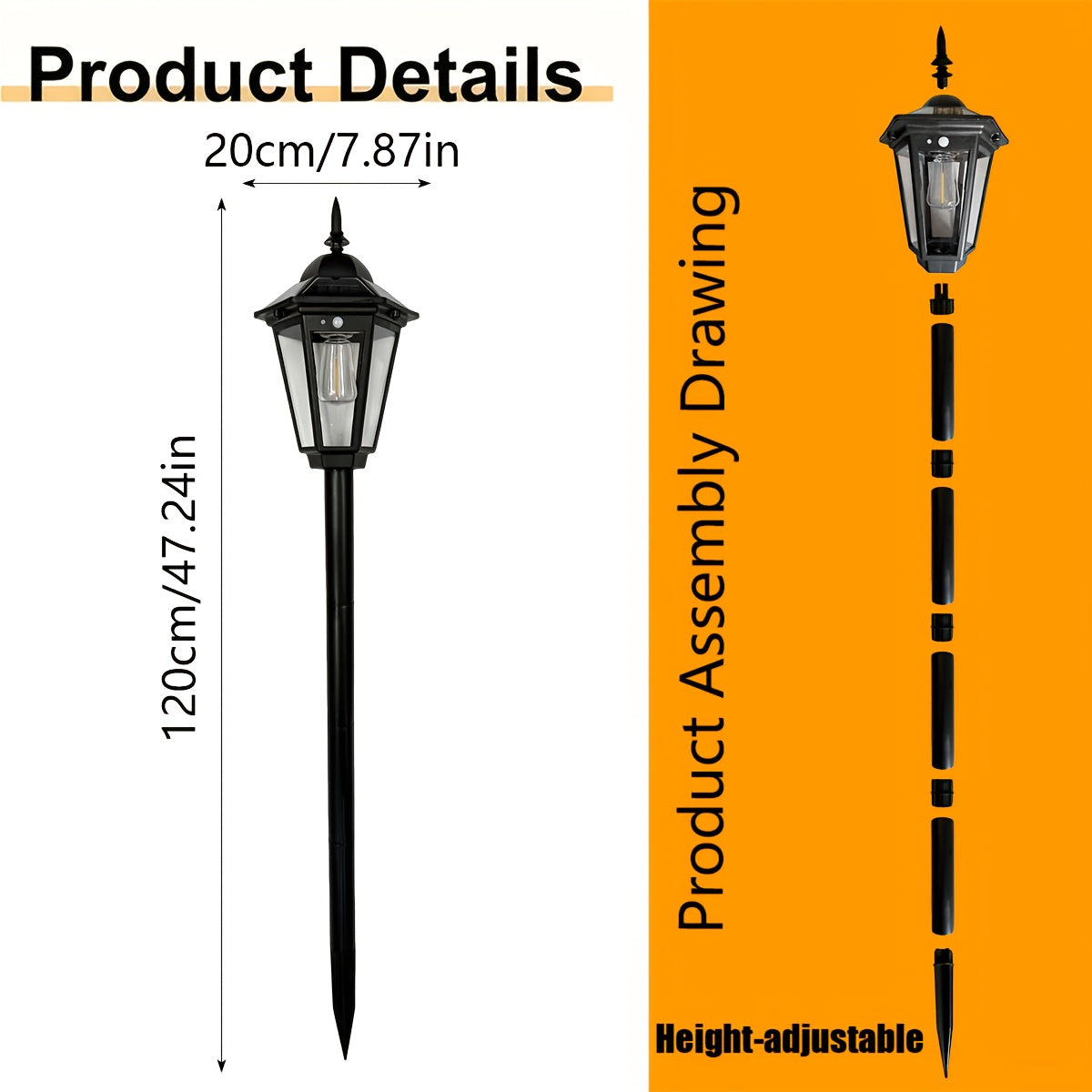 2 Pack Large Solar Street Light with Motion Sensor and Smart Control | European Lantern Style Black LED Outdoor Light, 3.94ft Tall, IP65 Waterproof, Durable Plastic, Lithium Battery, Perfect for Courtyard, Garage, Door, Garden, Square, Street