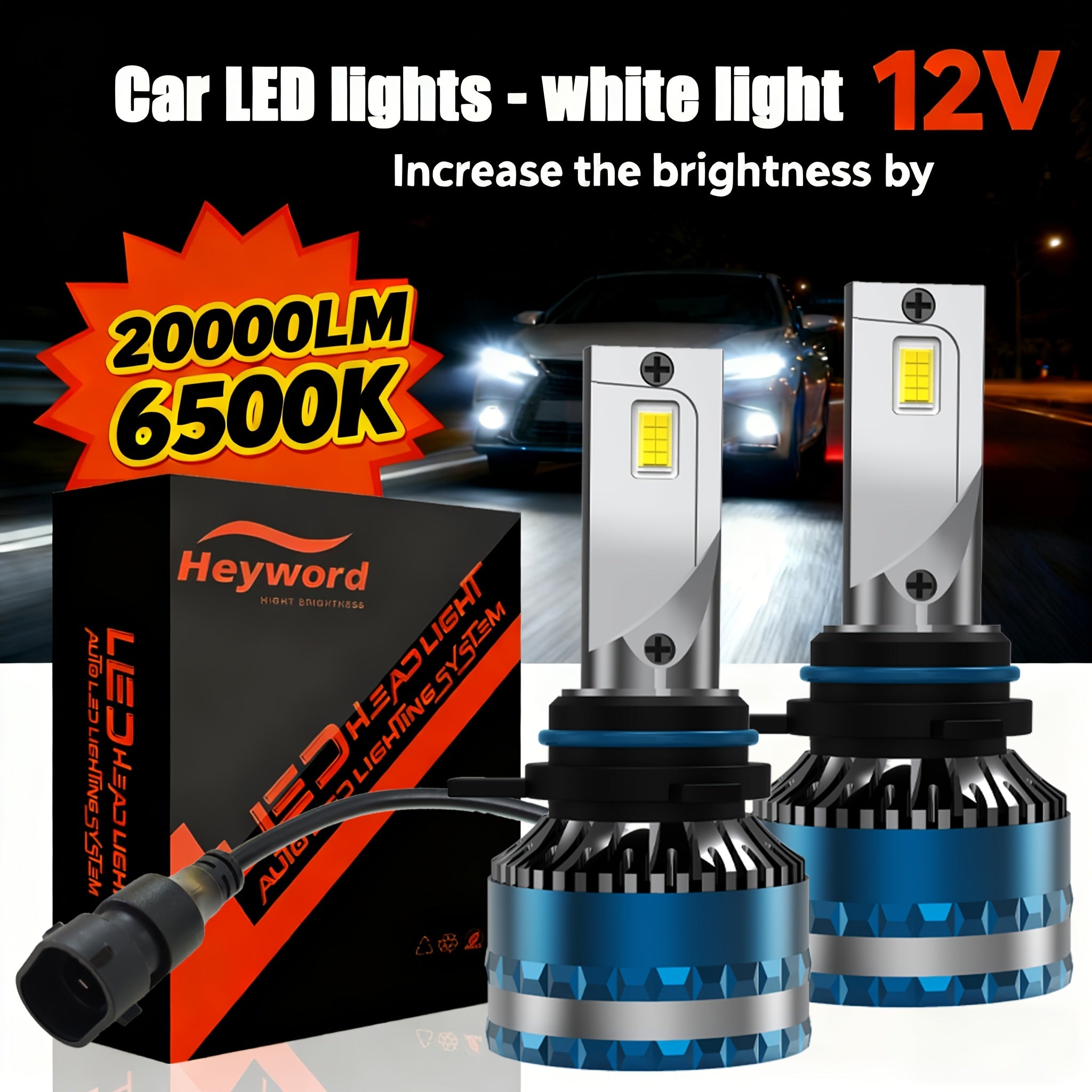 Heyword 2-Pack LED Headlight Bulbs - Compatible with H11, H7, H4 | Super Bright White Light | Easy Installation | High/Low Beam Integrated | Fits Most Cars and Motorcycles
