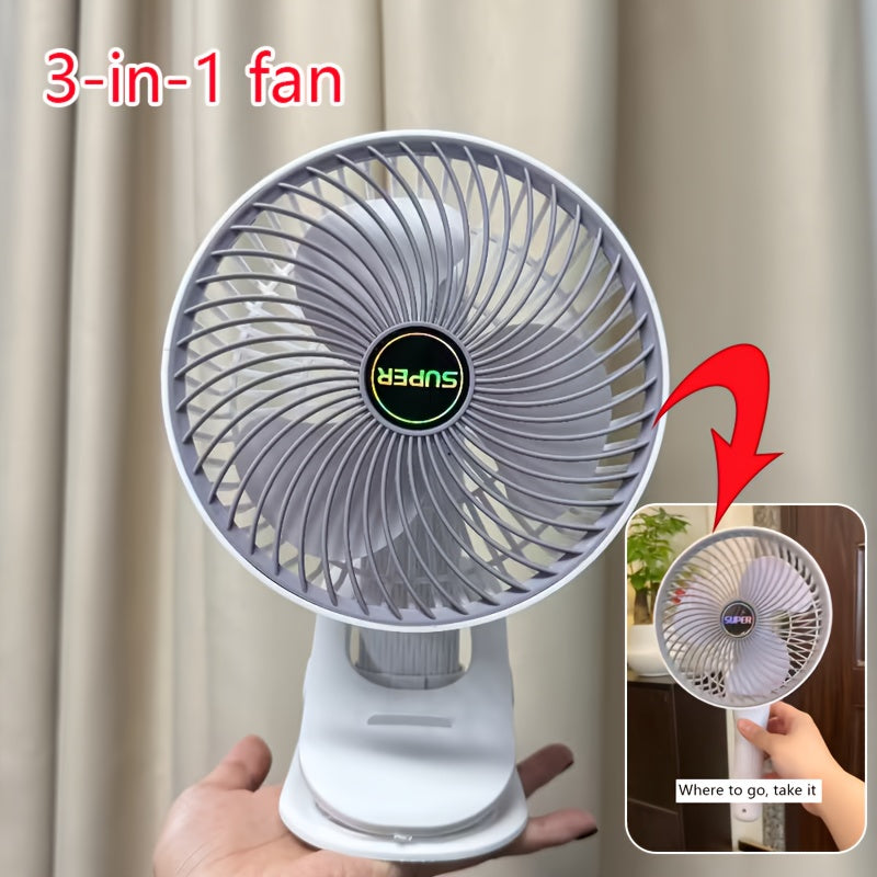 3-in-1 Clip Fan, Handheld & Car Mount Dual Use, Portable Multifunctional Fan for Travel Home and Office Use