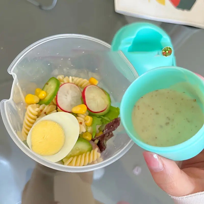 lastic Salad Cup with Fork & Dressing Container – Leak-Proof Lid, Built-In Fork Holder, Portable & Durable Lunch Box – Perfect for Picnics, Lunch, Breakfast – 4 Colors (Pink, Teal, White, Blue)
