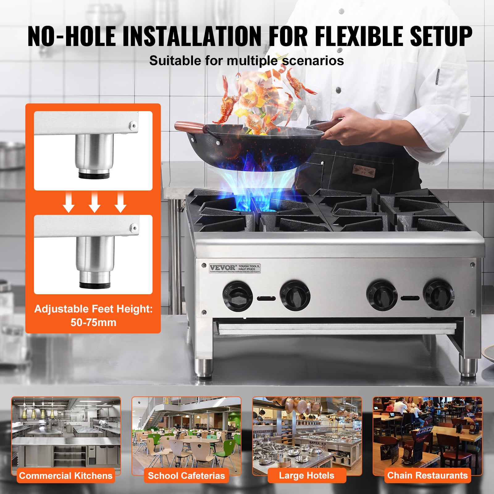 VEVOR Commercial Gas Stove, 1/4 Burner Countertop Cooking Hot Plate, Kitchen