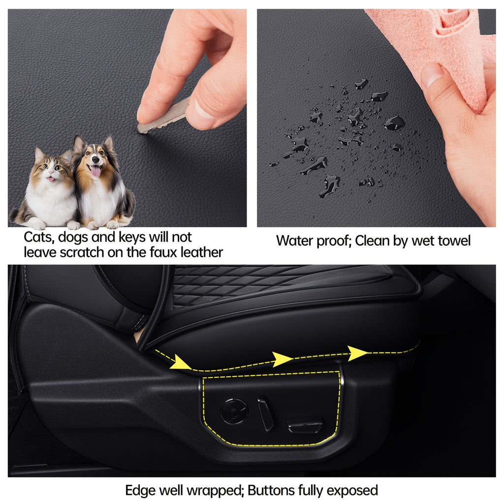 Full Coverage Seat Covers for 2015-2025 Ford F150 and 2017-2025 Ford F250/F350/F450, Made of Waterproof PU Leather