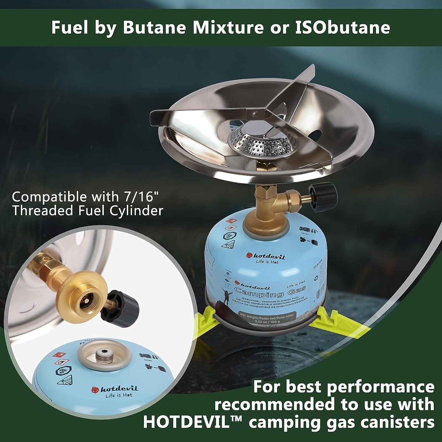 Portable Camping Stove Burner with Foldable Gas Canister Stand, Equivalent to a Bottle-Top Single Burner Camping Stove (Gas Canister Not Included)