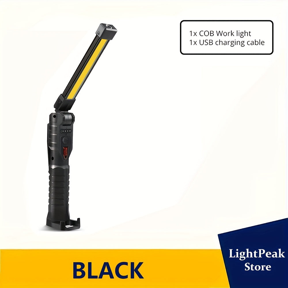 1 Portable LED Flashlight, USB Rechargeable Handheld Light, Foldable COB Work Light with Magnet & Hook, Rotatable Tent Light, 7-Mode 18650 Camping Light, Supports USB Output & Battery Level Indicator