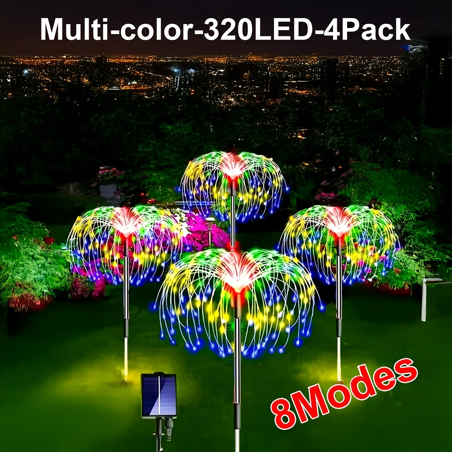 6包装-480LED，4包装320/240LED，1包装-90LED户外太阳能烟花灯，户外草坪灯，灯条，太阳能花园灯，IP44，8种模式，适用于庭院、露台、小路、露营景观、婚礼派对、复活节花园、情人节礼物