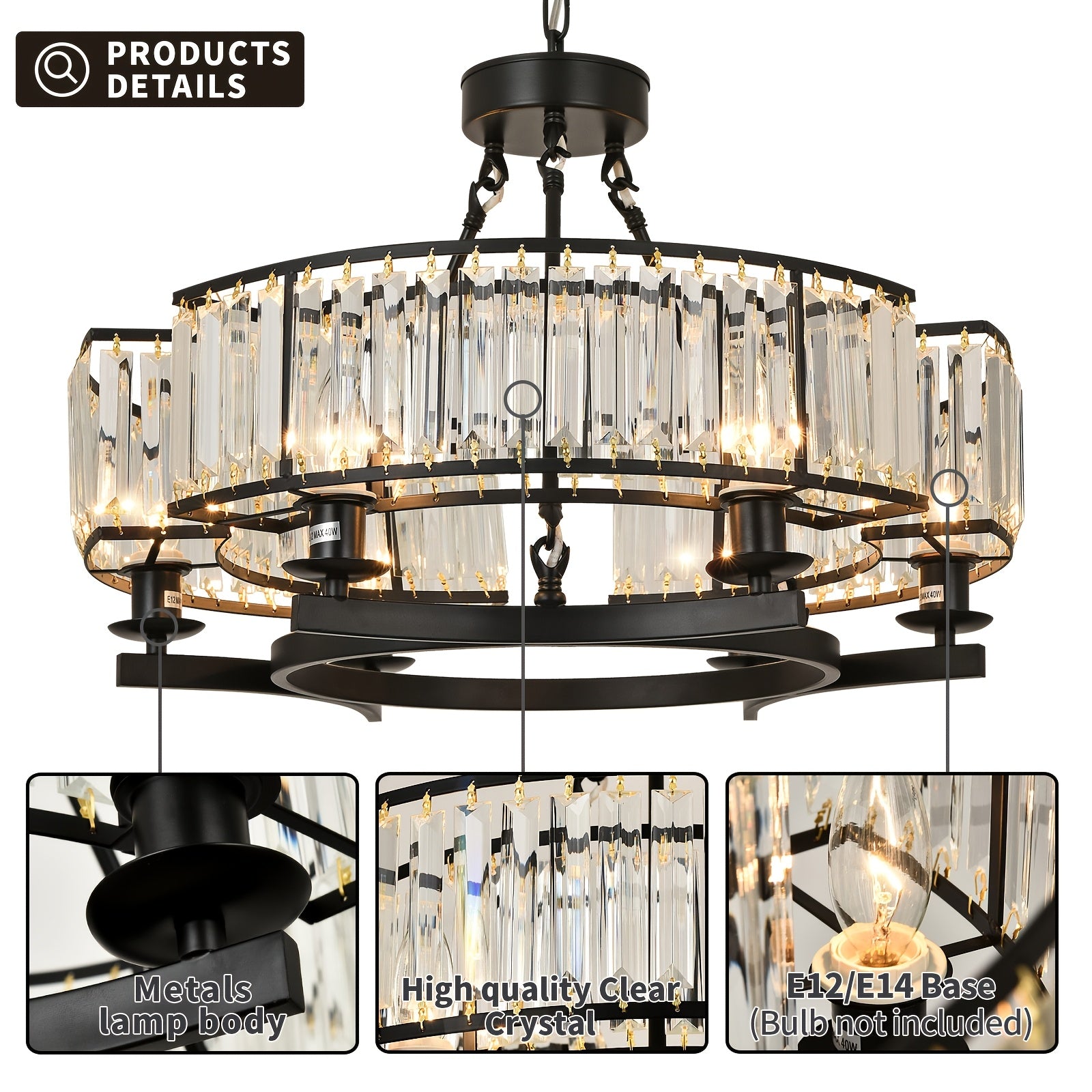 Black Crystal Chandelier 6-Light