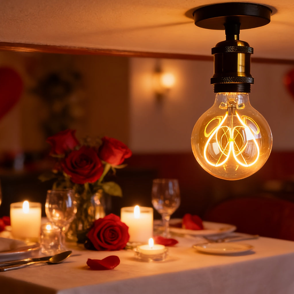 1 piece, Edison bulb LED bulb 120V 4W dimmable 2300 Kelvin super warm yellow light decorative bulb G30 heart-shaped bulb amber glass and clear glass globe bulb