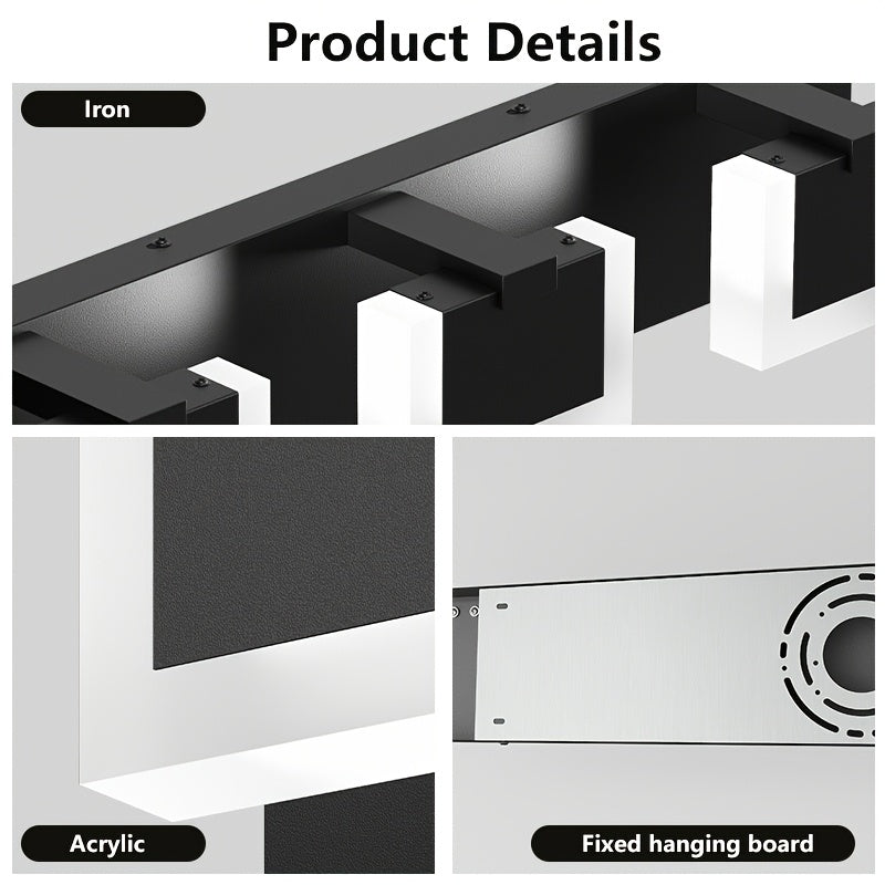 30-Inch 4-Light Bathroom Vanity Light, Elegant Modern Bathroom Wall Light, with LED Light Source and Square PC Material Shade, Wall-Mounted Fixture, Made of Stainless Steel, Dimmable, Suitable for Bathroom, Living Room, Bedroom (Black)