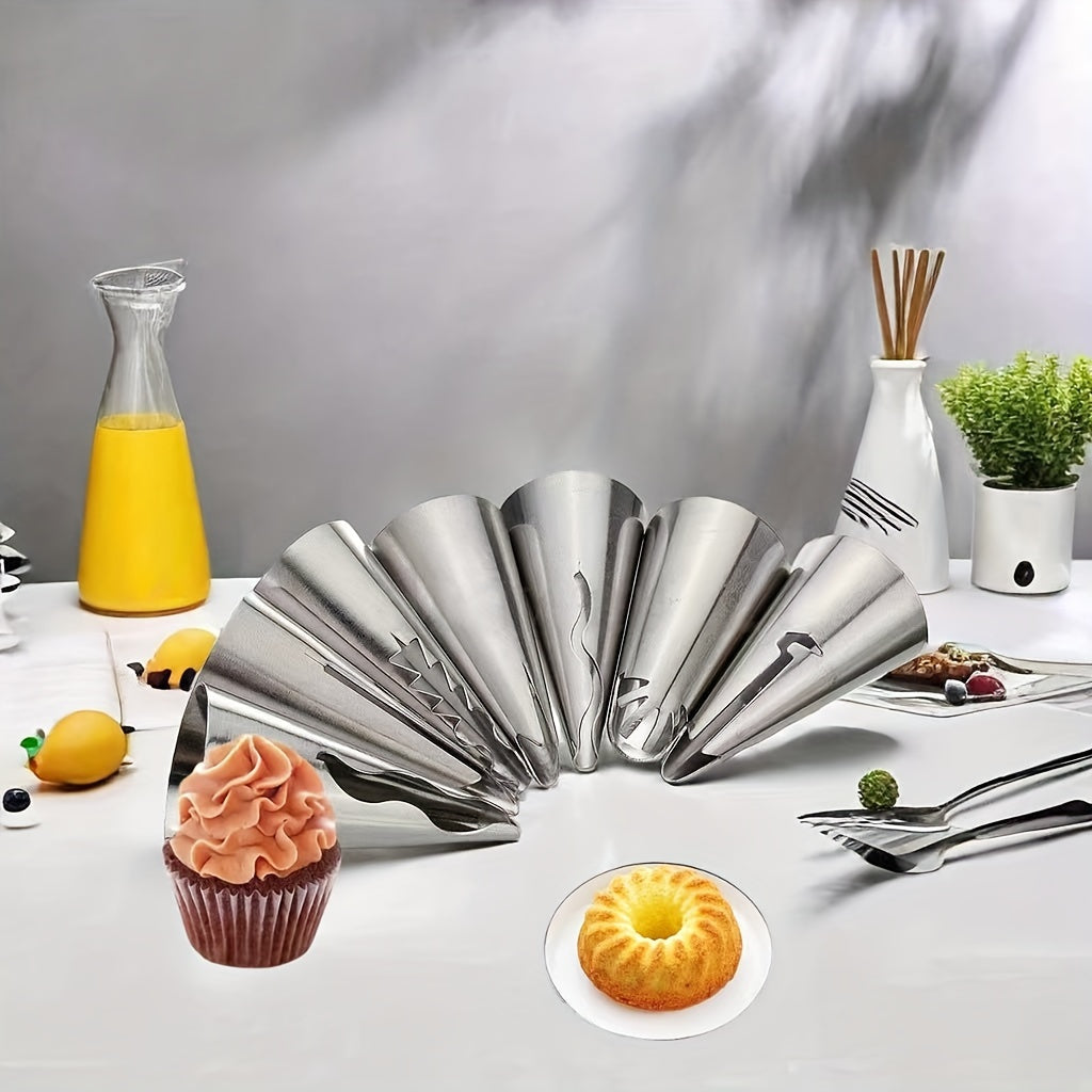 7-Piece Stainless Steel Ruffled Skirt Piping Nozzles – Cake Decorating Tool Kit with Unique Patterns for Cupcakes & Pastries – Premium Baking Supplies for Professional & Home Bakers – Easy to Clean & Food-Safe, Baking Accessories