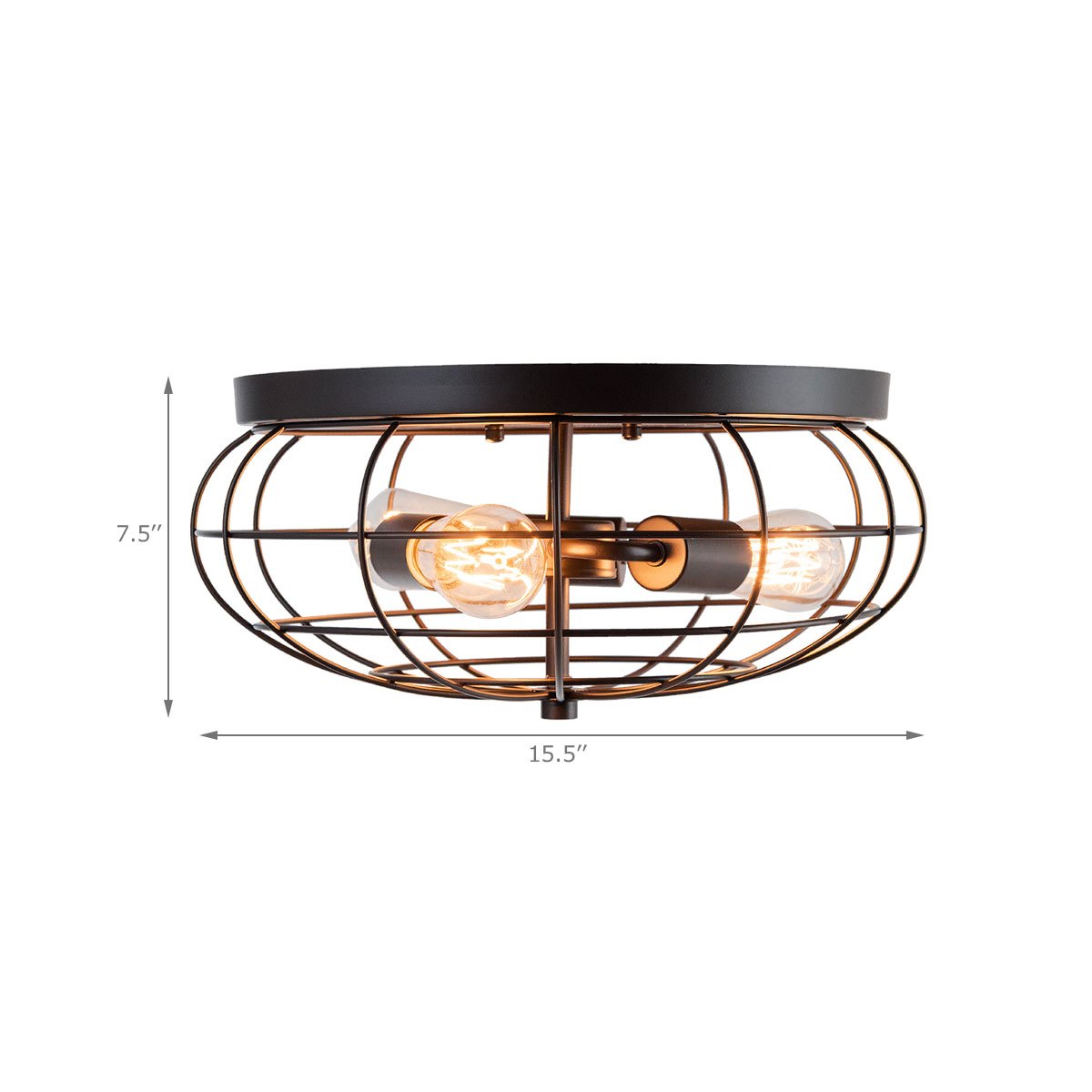 LIFEZEAL Semi-Flush Mount Pendant Light, 3-Light Industrial Vintage Style Chandelier Fixture, Unique Iron Metal Cage Lamp Shade, Rustic Luxury Chandelier, Suitable for Living Room, Kitchen, Bedroom and Office, Black