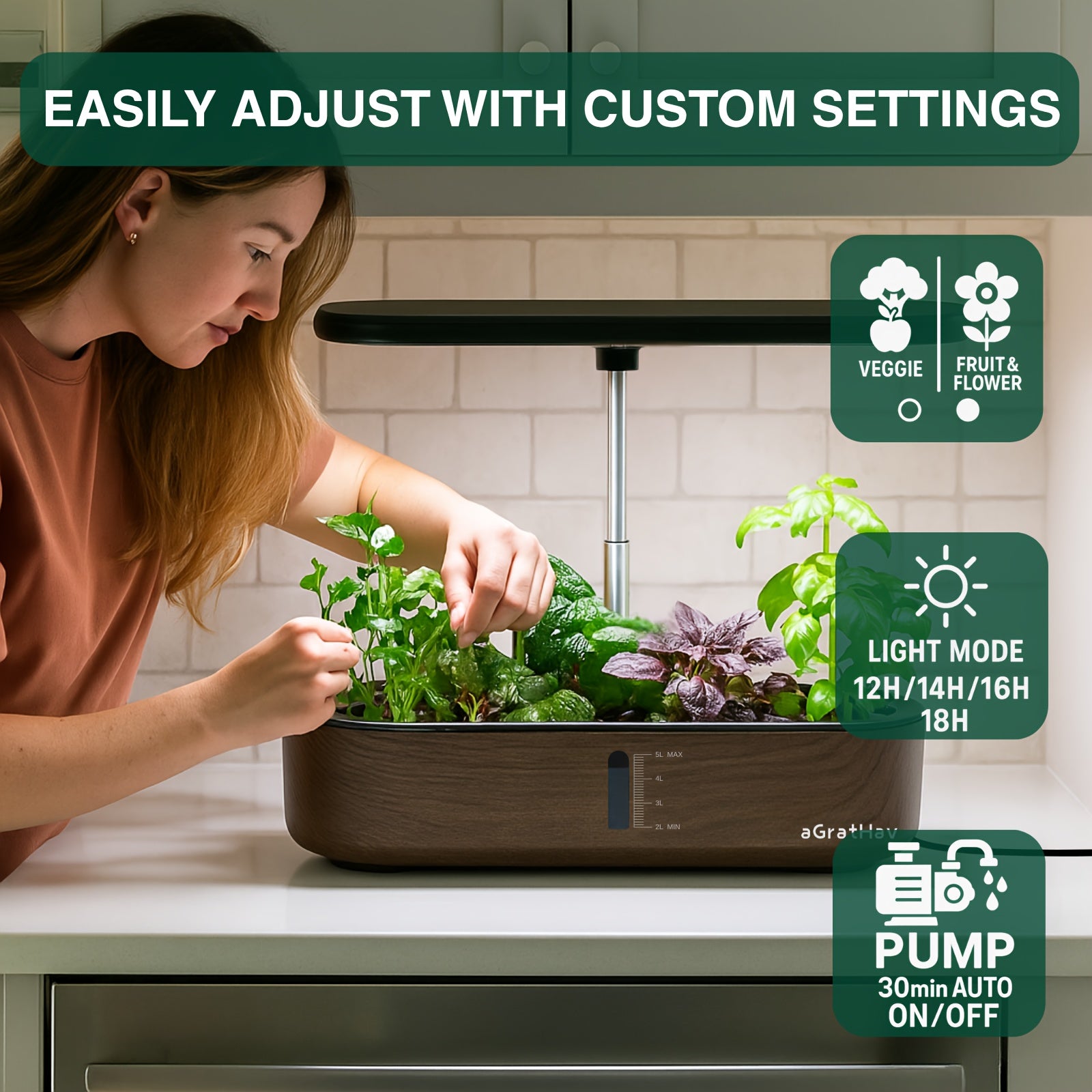 75Pcs Hydroponic Gardening Kit with LED Grow Light, 14 Plants 1.32Gallon/5L Water Tank Quiet Pump, 3 Smart Light Modes & Timer, for Herbs Vegetables Flowers, Perfect Gardening Gift