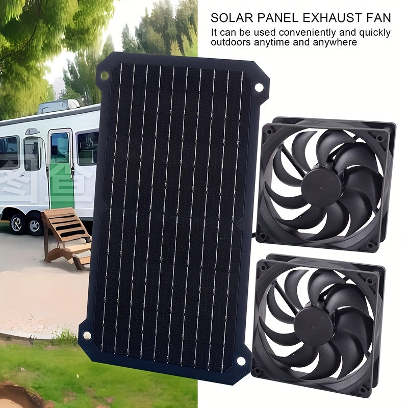 Solar Panel & Solar Fan Set, 20W Black Dual Fan, Solar Powered Outdoor Air Circulation Ventilation Exhaust Kit, Suitable for RV Travel, Camping, Pet House, Window, Chicken Coop, Greenhouse, Shed
