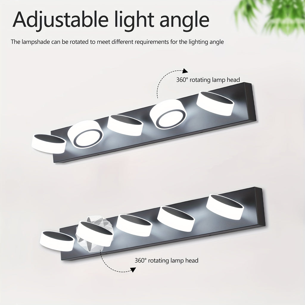 37-Inch 5-Light Bathroom Vanity Light, Elegant Modern Bathroom Wall Light, 360° Rotatable Vanity Light, with LED Light Source and Acrylic Shade, Dimmable, Suitable for Bathroom, Living Room, Bedroom (Black)