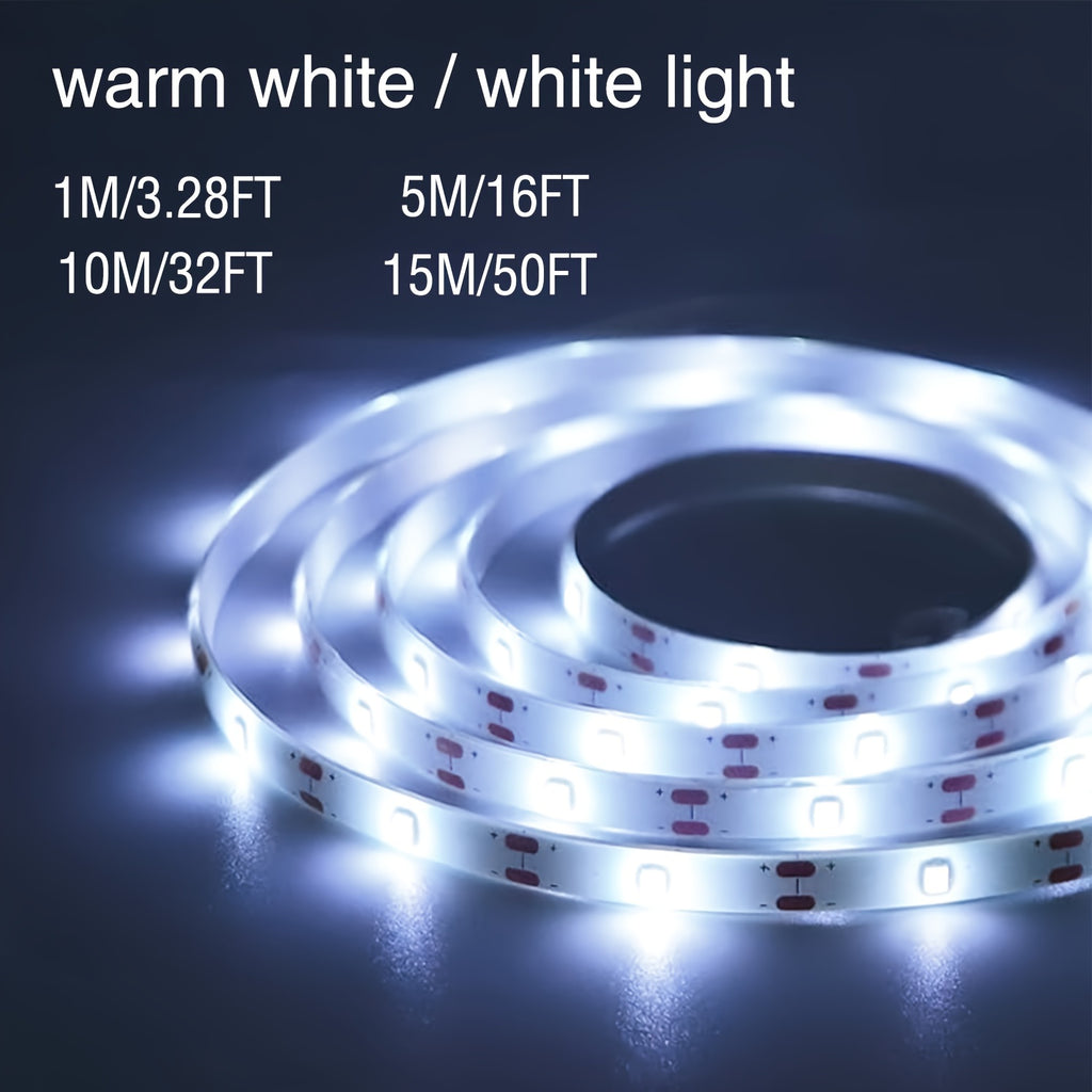 BJ-5VRGB 暖/白LED灯5V自带开关按钮， USB供电，高显色，灵活，可粘贴，可裁剪。卧室，衣柜，厨柜，家庭可DIY照明