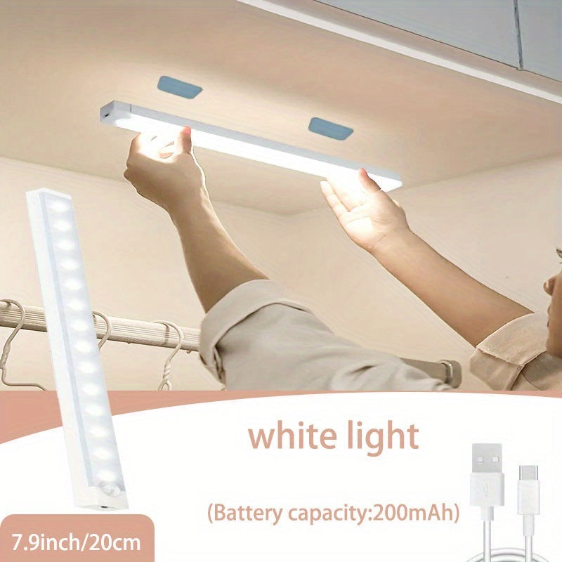 1PC 3.94inch~19.69inch LED 智能人体运动感应长条夜灯橱柜灯，无线USB供电暖白色&白色橱柜照明条，磁性贴片易于安装，感应灯，适用于衣柜、壁橱、橱柜、楼梯、餐厅、卧室、露营房车