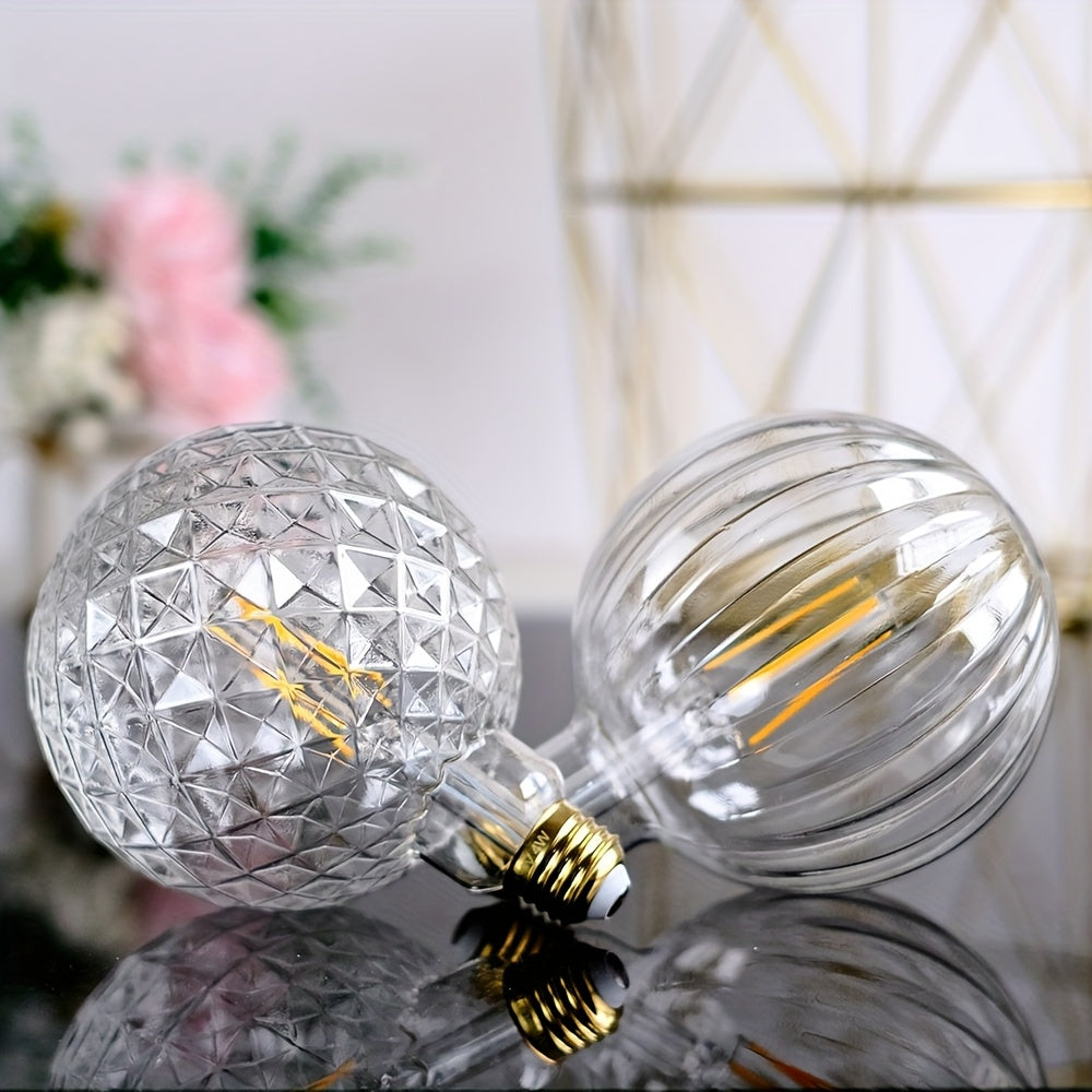 1 piece vintage Edison LED filament bulb, G40 crystal watermelon vintage creative LED filament bulb, 120V 4W E26 medium base, 2700K warm white amber clear glass bulb, cozy home decorative bulb, non-dimmable