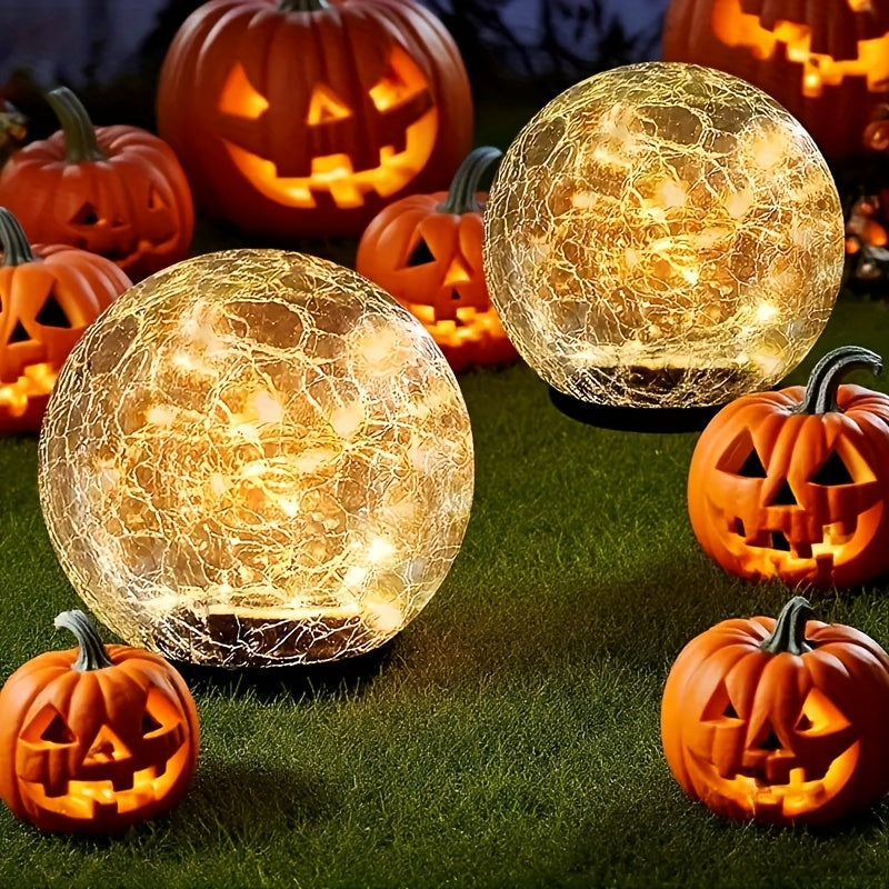 Halloween Solar LED Garden Globe Light, Cracked Glass Sphere LED Outdoor Decorative Light, Perfect for Halloween, Christmas, Easter, Patio, Lawn, Garden Lighting | Elegant Globe Light