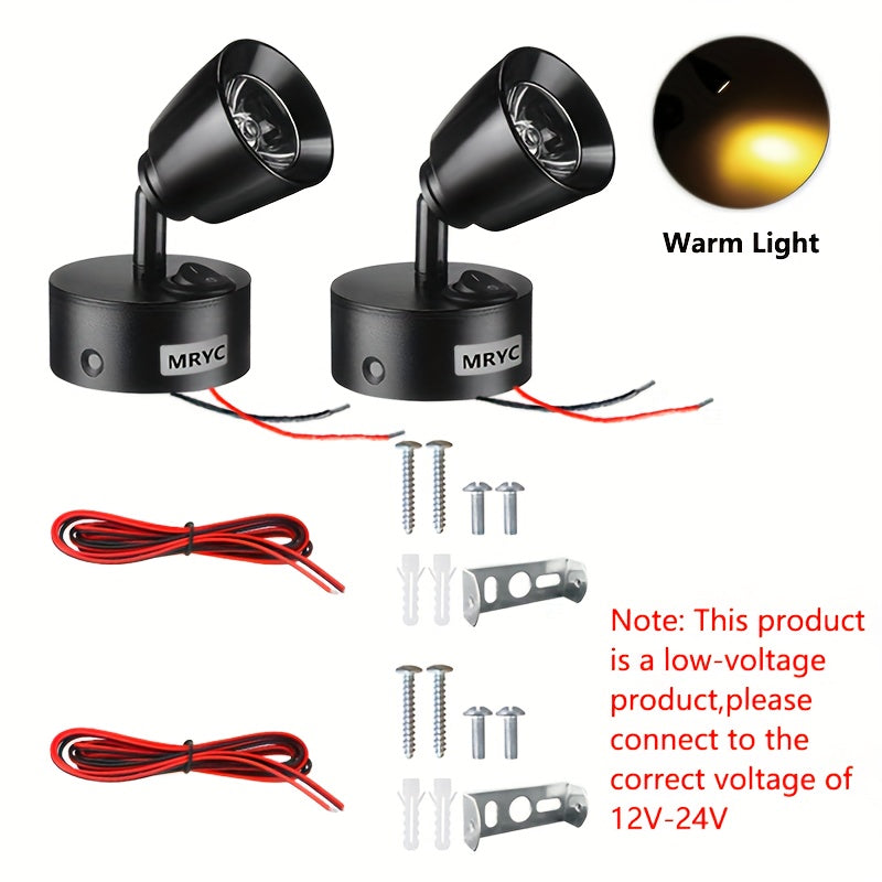 2pcs RV reading light rotatable LED spotlight, 3W with push button switch, suitable for camper van, station wagon, marine yacht interior lighting fixture, 3W bedside reading light, DC12-24V