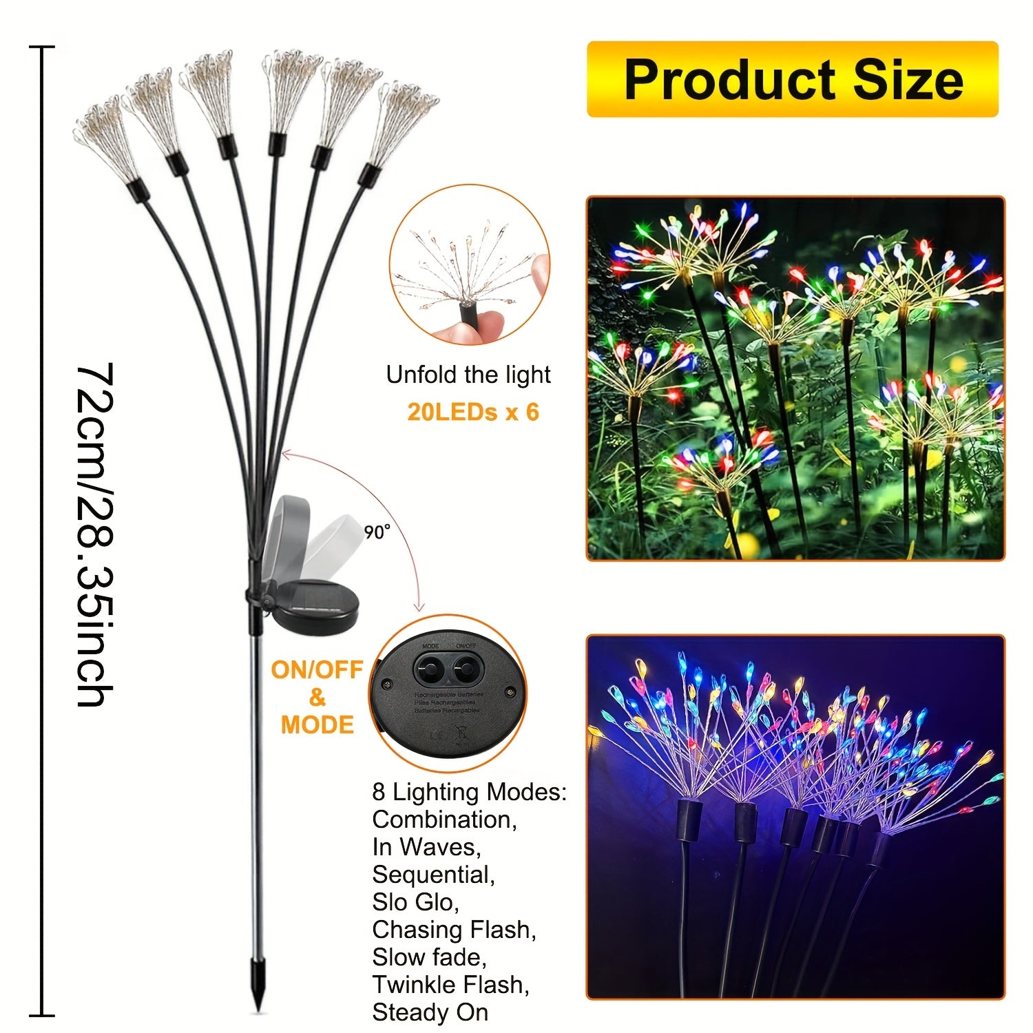 1/2 Piece Colorful 120LED Solar Fireworks Light Outdoor Courtyard Decoration, 8-Mode Sunset Dawn Light Garden Path Light, Solar Starburst Light Suitable for Patio Balcony Decoration