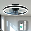Modern Indoor Remote Control Flush Mount Ceiling Fan, Embedded Design, 19.7 Inch Dimmable LED Light, Low Profile Smart Color Changing, 3 Lighting Modes & 6 Speed Settings