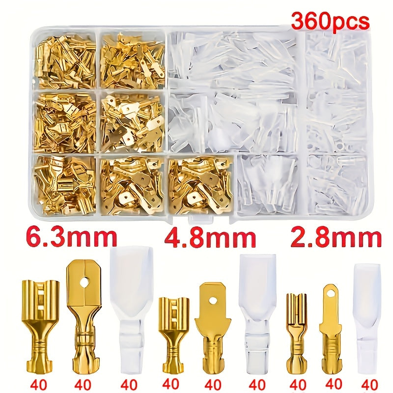 270/360-Piece 2.8mm 4.8mm 6.3mm Plug Spring Female/Male Spade Cold Crimp Terminals with Transparent Insulating Sleeve Connectors – Car Speaker Wire Connector Kit