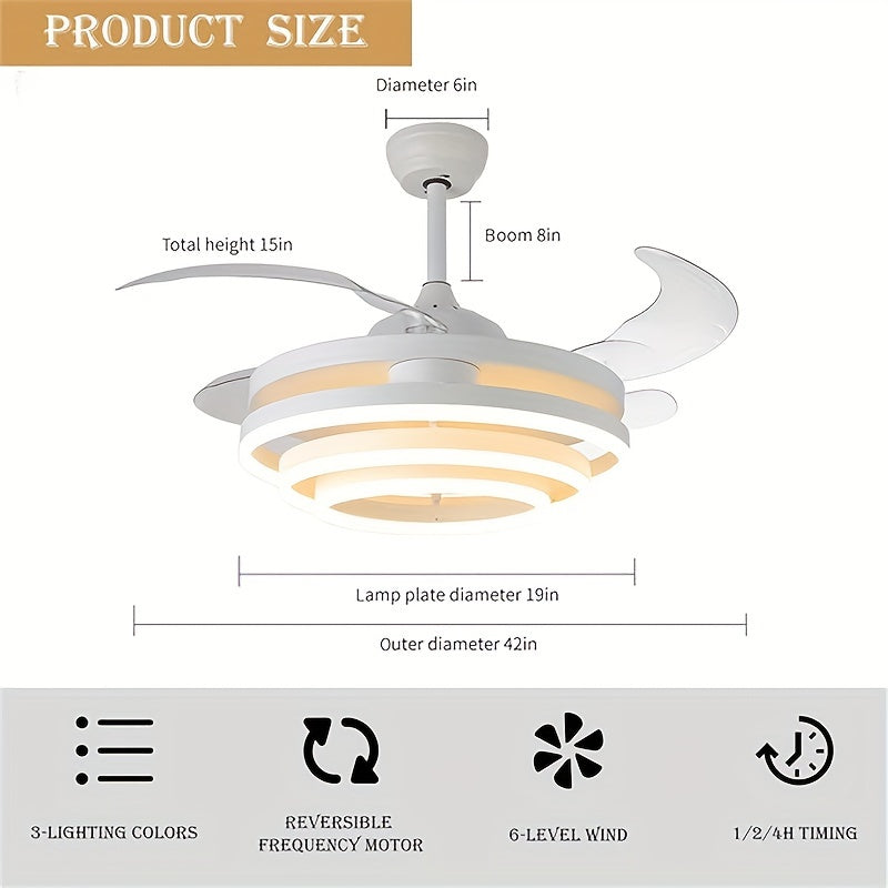 This 42 Inch Ceiling Fan Features Modern Stylish Design with 4 Retractable ABS Blades, Perfect for Bedroom Living Room Dining Room and Home Decoration