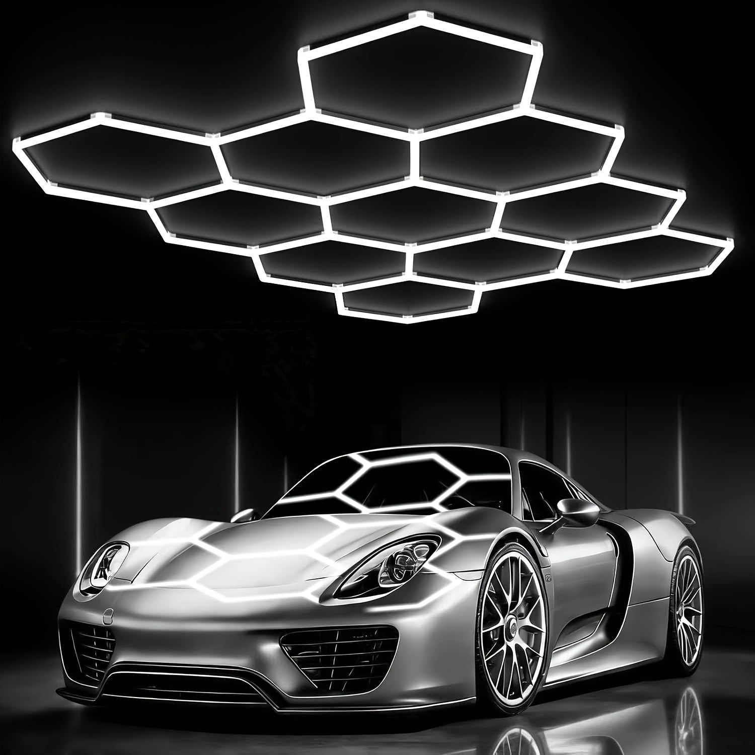 LED hexagon garage light, barbershop ceiling light, shopping mall energy-saving lighting lamp, 11 holes 46 tubes, DIY honeycomb tube shapeable, ultra-bright effect LED tube AC100-265V, suitable for energy-saving lighting in garages, gyms