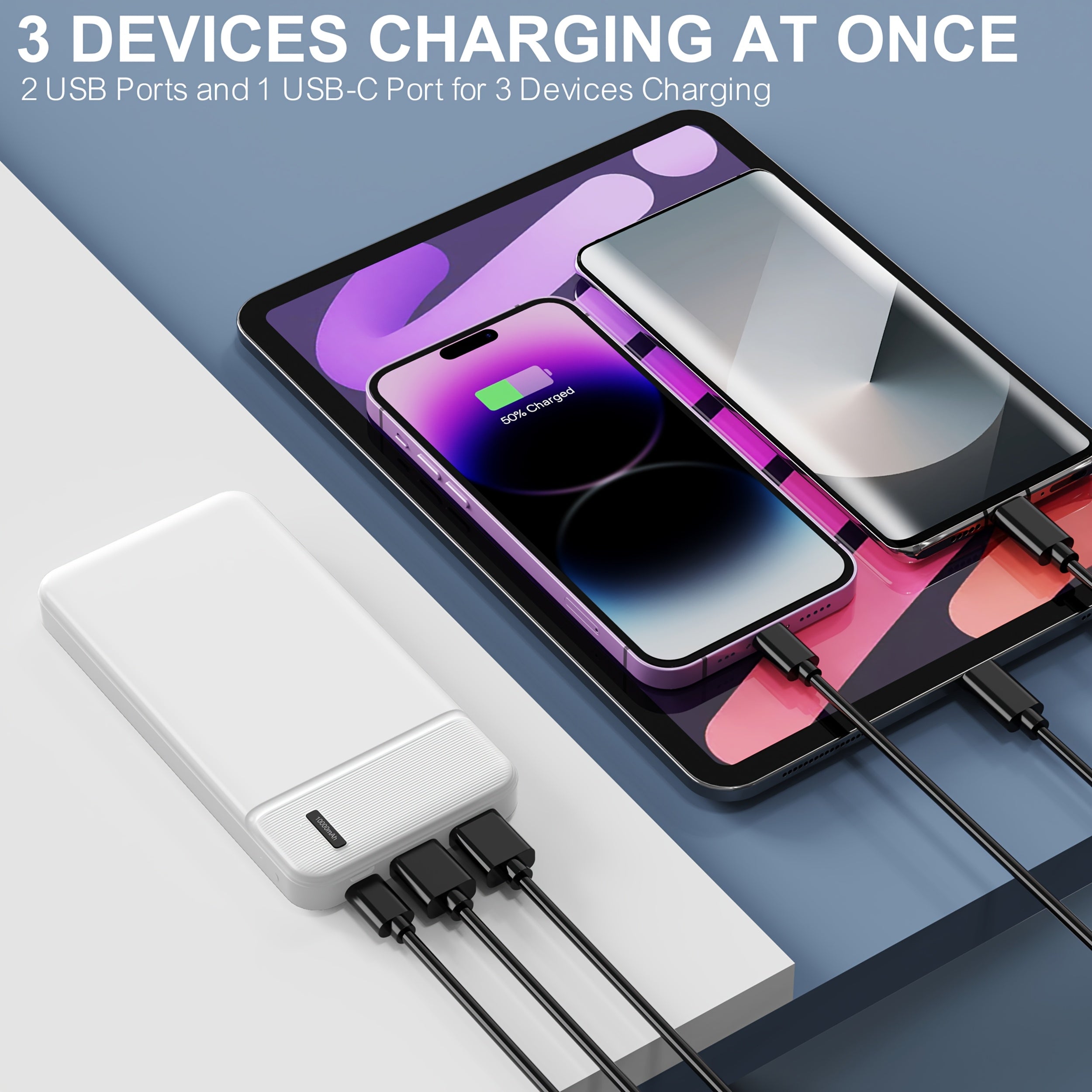 10000mAh High-Speed Power Bank, Portable Charger USB-C PD Charging, Compact Battery Pack For Tablets, Smartphones, And More USB Devices.