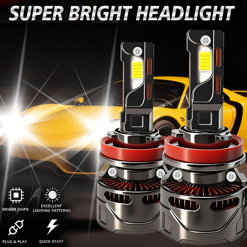 2-Pack H11 LED Headlight Bulbs H11 Super Bright Headlight Bulbs 390W High Power 59500 Lumens 7500K Color Temperature Fits H1, H4, H7, H11 Models Improves Night Driving Safety 900% Brightness Increase HB3, 9005, HB4, 9006, HIR2