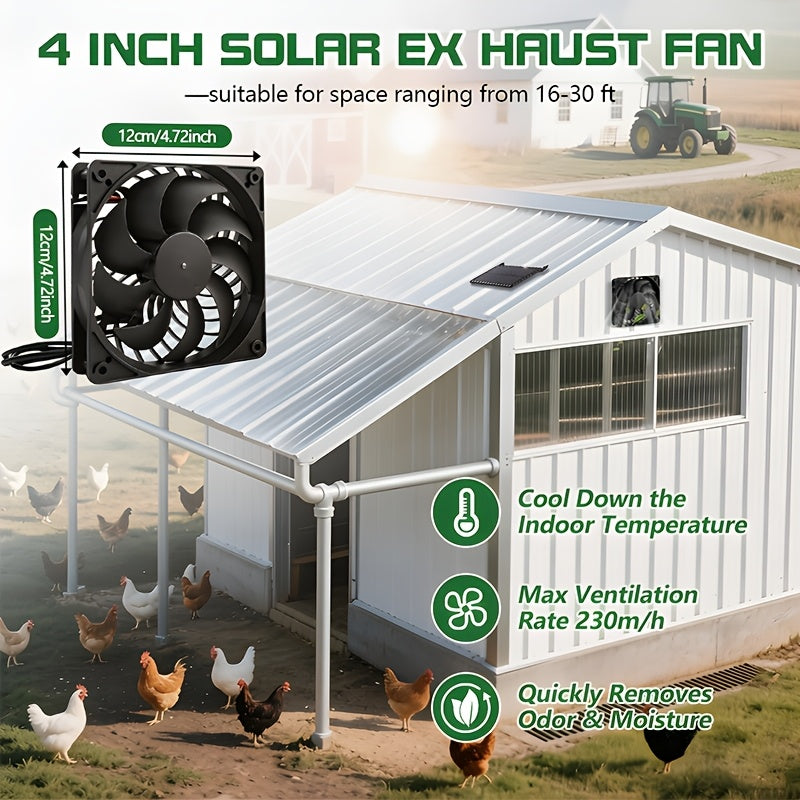 3W Solar Exhaust Fan, Detachable Solar Panel, No Battery Needed, Low Noise Bidirectional Ventilation System, Window Ventilation and Cooling for RVs, Chicken Coops, Greenhouses, Sheds and Pet Houses