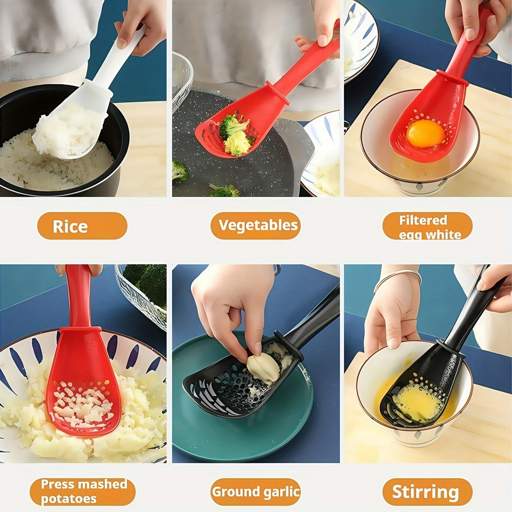 1 or 3 Pack 7-in-1 Multipurpose Kitchen Tool - Garlic Mincer, Egg Beater & Separator, Potato Masher with Strainer & Spatula | Space-Saving Utensil for Baking & Salad Prep (Dishwasher Safe)
