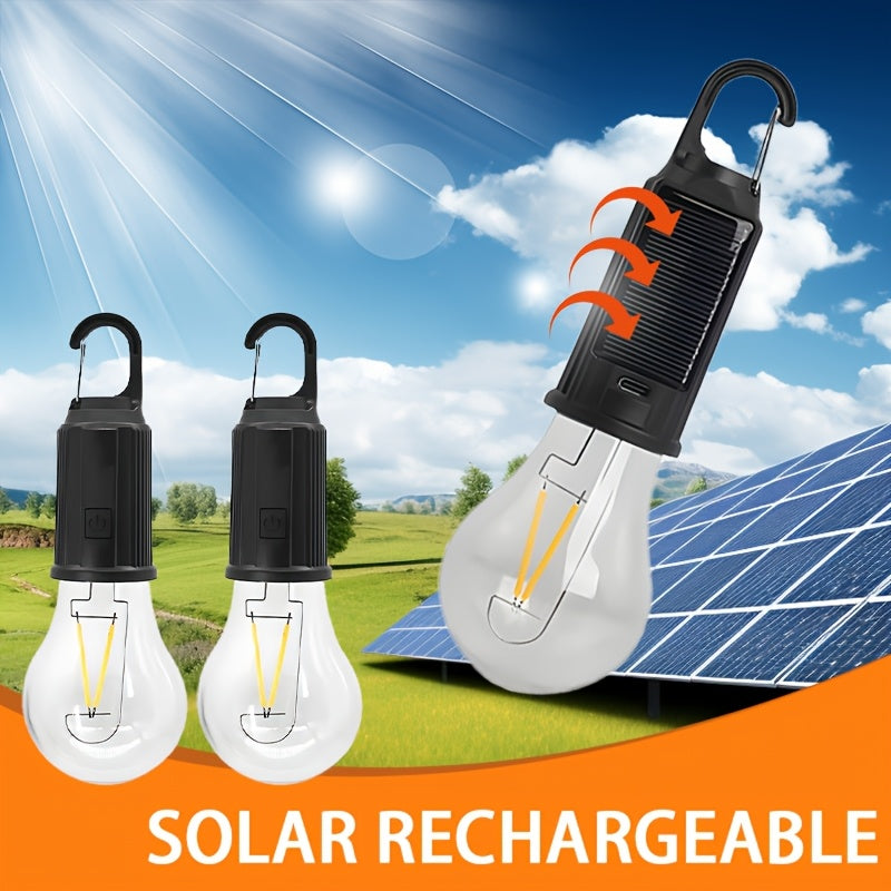 2 Pack Bright Solar Charging LED Commercial Lighting Light, Portable Hook Design Ambient Decorative Warm Light, Night Area Lighting Flashlight, 3 Lighting Modes, Perfect for Parties, Festival Events, Streets, Shopping Malls, Tents