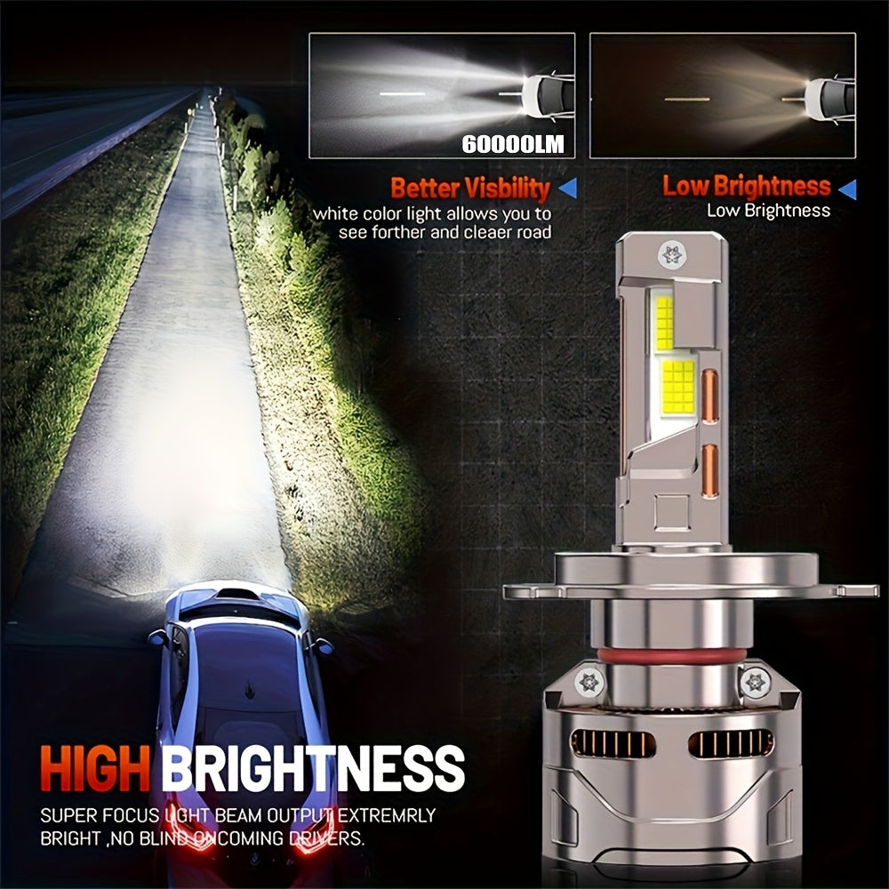 2-Pack External Driver Canbus Plug-and-Play Super Bright LED Car Headlight Bulbs, Compatible with H4/9003/HB2-B010 9005 9006 9012 H8 H9 H11 H16 Models, 280W 1200% Brightness 8890 CSP 12V/24V