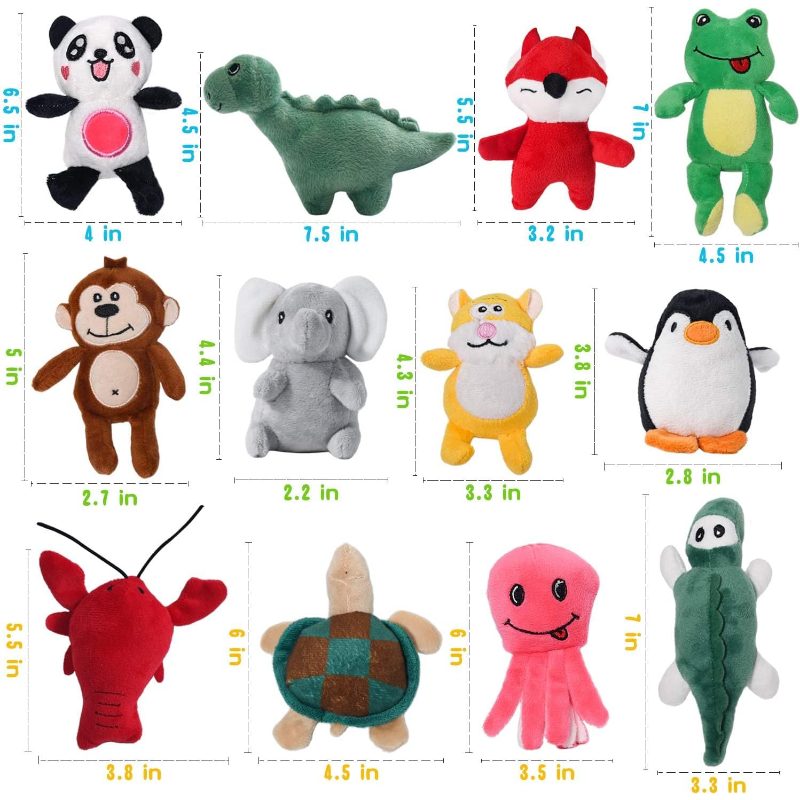 小狗玩具，适合幼犬、小型犬、中型犬，填充毛绒小狗玩具批量装，含12件毛绒宠物狗玩具套装，可爱安全狗狗咀嚼玩具包，幼犬长牙期（12个狗狗玩具）