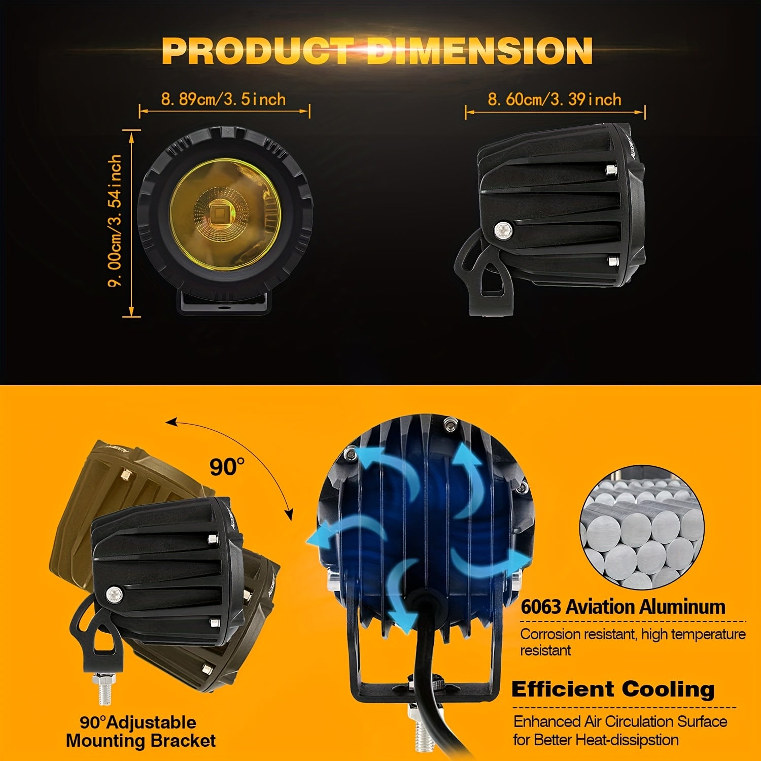 3.5-inch motorcycle LED headlight off-road fog light locomotive sports car truck driving light yellow
