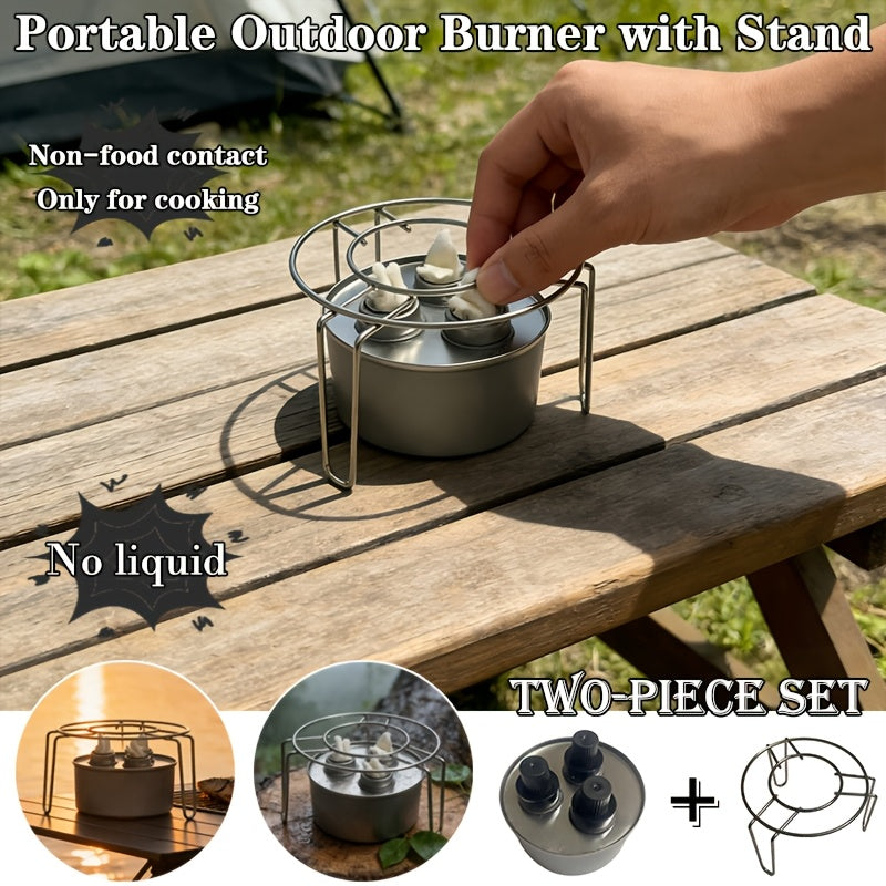Outdoor Portable Stove 2-Piece Set, Does Not Include Liquid Fuel, For Cooking Only, Not for Food Contact, Lightweight Burner & Bracket Combo, Ideal for Camping, Hiking, Road Trips & Outdoor Travel with Family & Friends