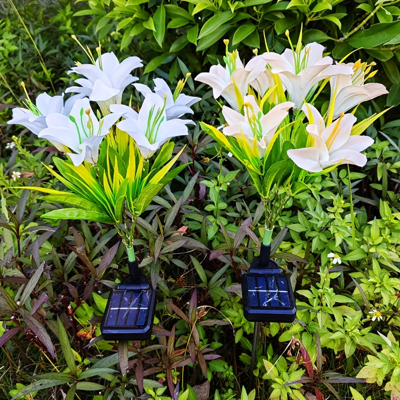 1-Piece Outdoor Solar Garden Light, Upgraded High Simulation 6 Lily Flowers, Spring, Autumn Decorative Solar Outdoor Light, Garden, Courtyard, Path, Lawn, Party, Holiday Decoration