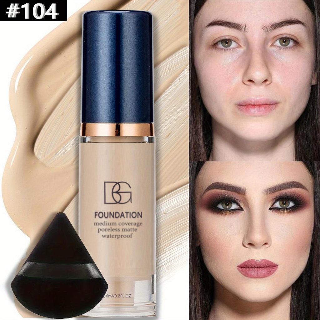 BEAUTY GLAZED全效遮瑕防水粉底液与粉扑套装——强效遮盖黑眼圈与瑕疵，适用于所有肤质（中性偏白），便携式全妆遮瑕