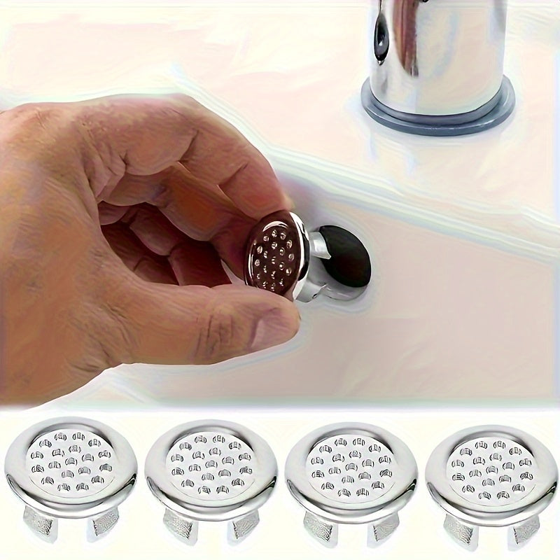 [Elegant Sink Drain Cover] 1/2/4pc Stainless Steel Decorative Drain Cover - Leak-Proof Design, Easy Install with Knob, for Bathroom & Kitchen, Modern Minimalist Style, Kitchen Sink Accessory