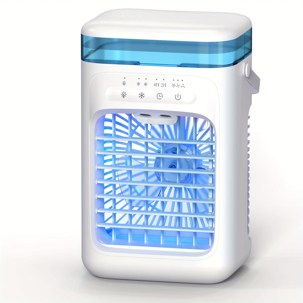 Household Bedroom Mini Desktop Portable Air Cooler Fan, Water Ice Adding Dual Spray Heavy Mist Cold Wind Fan for Camping Travel Summer Use
