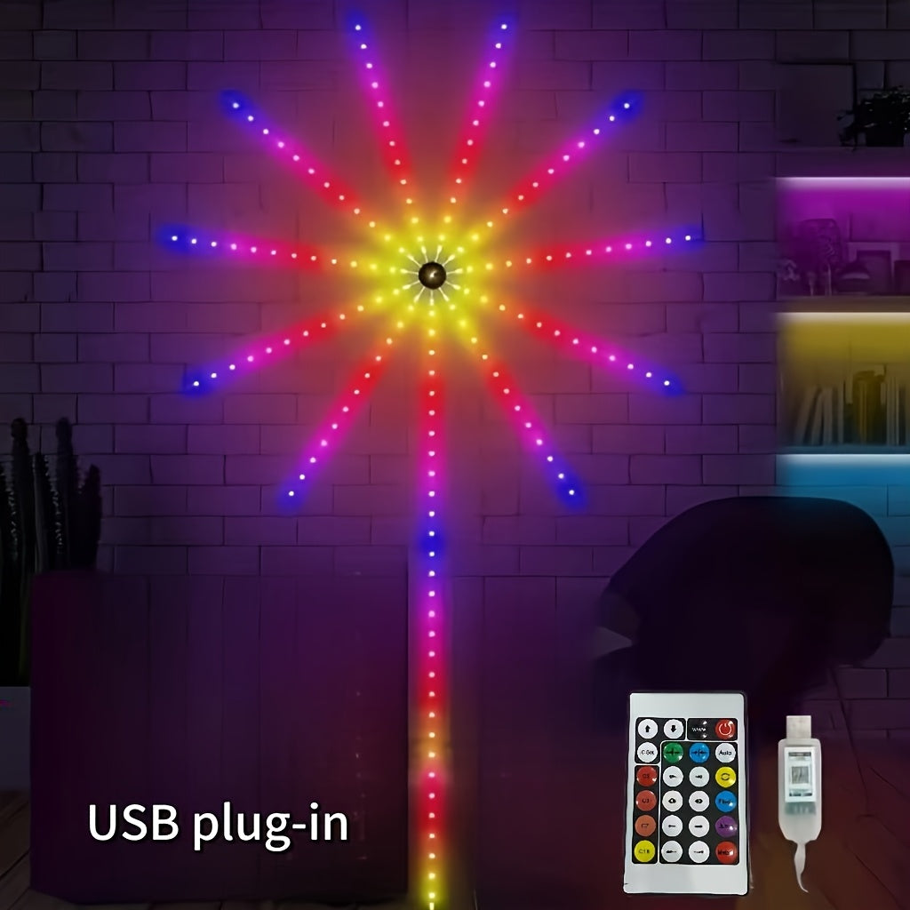 RGB 智能烟花灯带，遥控器控制，多种灯光模式，音乐同步RGB ，梦幻色彩LED灯条USB接口供电 – 适用于室内派对、圣诞装饰、智能家居装饰氛围，节日送礼的完美选择