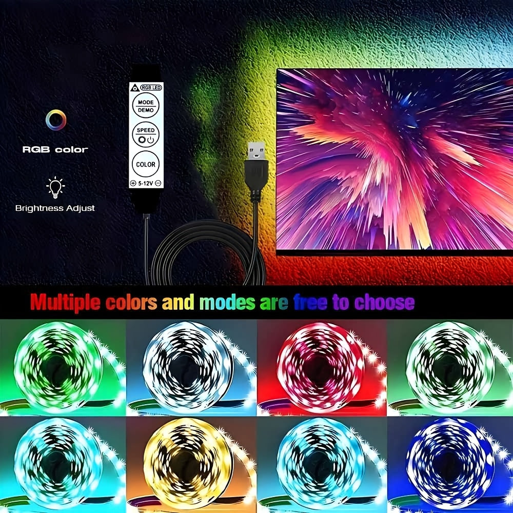 3.28英尺 RGB LED灯带，带迷你控制器，实现多彩效果，兼容笔记本电脑和各种电子设备，适用于卧室、派对、家居装饰、电视背光、圣诞节和节日装饰