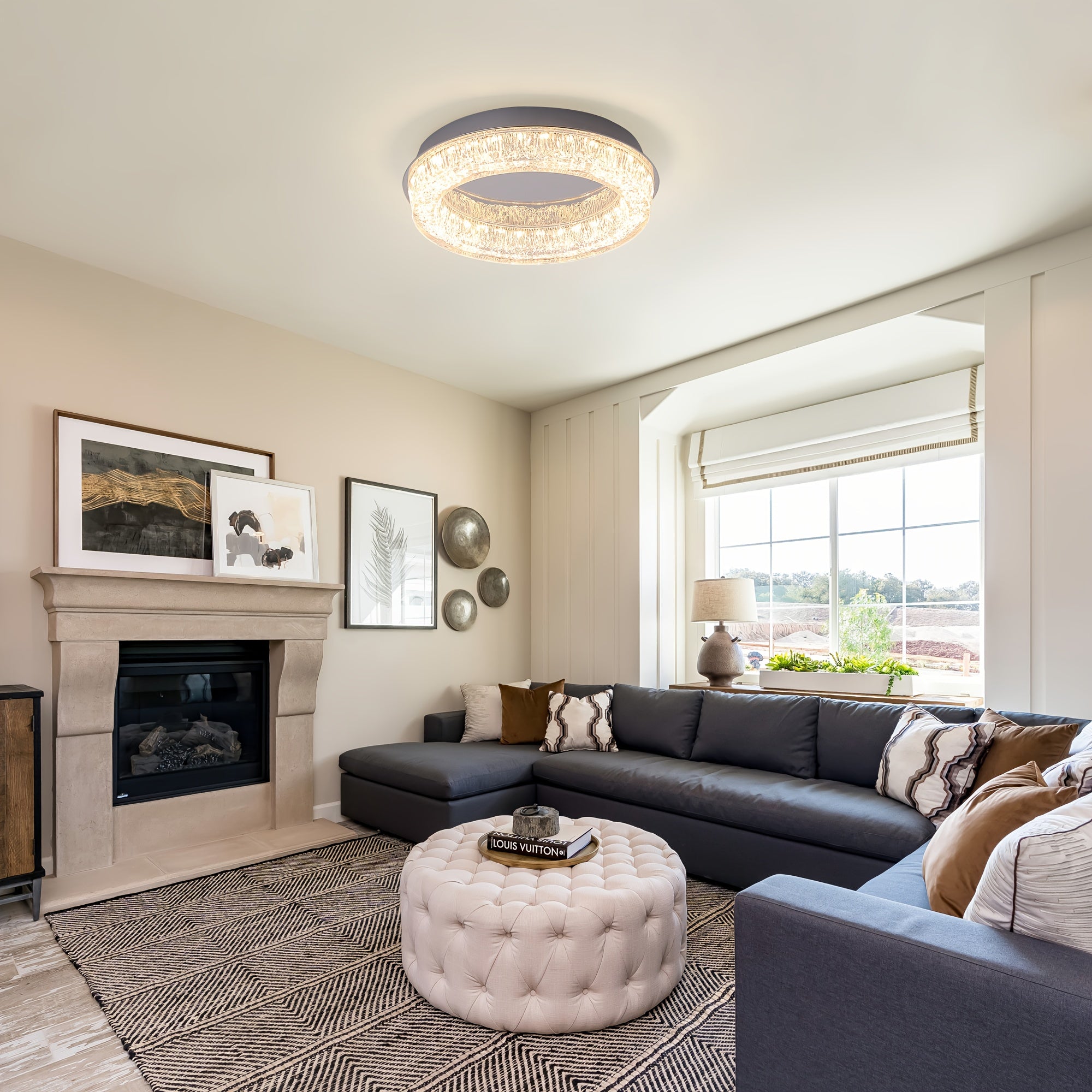Gainid recessed ceiling light 12.2-inch modern LED ceiling light, round LED fixture with acrylic lampshade, suitable for bedroom, kitchen, foyer, hallway, entryway, chrome material, 3000K color temperature